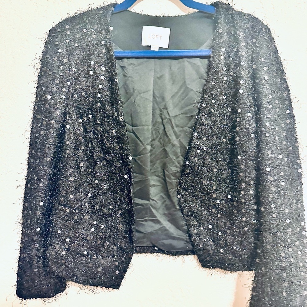 LOFT Elegant Black Sequin Jacket size 8